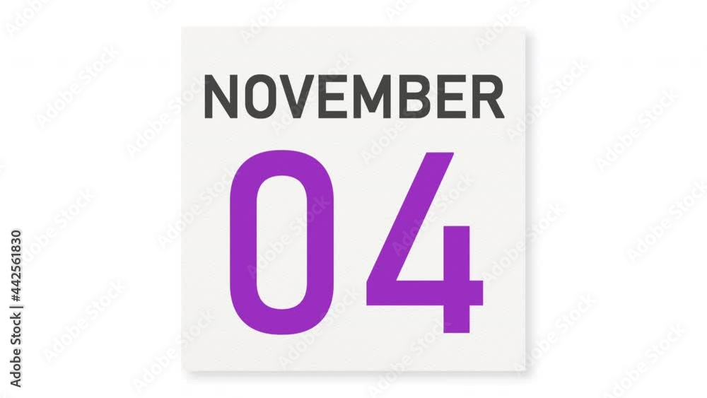 November 4 date behind torn page of a calendar, 3d animation November 4 date behind torn page of a calendar, 3d animation