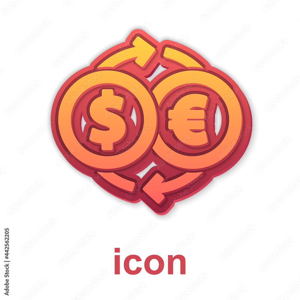 Obraz premium Gold Money exchange icon isolated on white background. Euro and Dollar cash transfer symbol. Banking currency sign. Vector