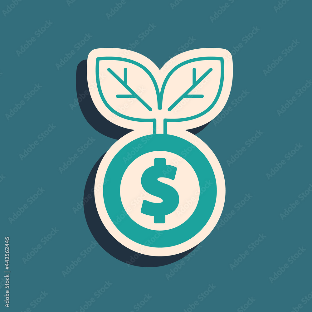 Green Dollar plant icon isolated on green background. Business investment growth concept. Money savings and investment. Long shadow style. Vector Green Dollar plant icon isolated on green background. Business investment growth concept. Money savings and investment. Long shadow style. Vector