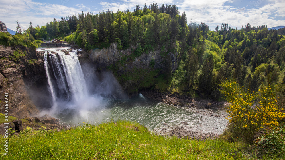 Fototapeta premium Snoqualmie falls in summer from upper view at Washington State.