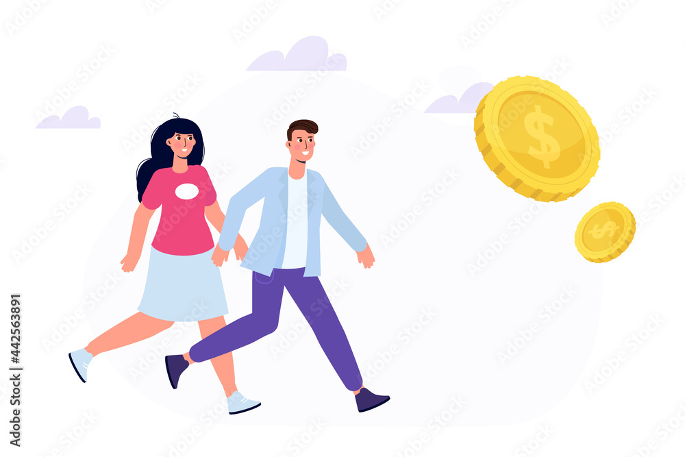 Cash race, chasing for big money concept. Competitors striving for richness. Characters running to hit jackpot. Vector illustration Cash race, chasing for big money concept. Competitors striving for richness. Characters running to hit jackpot. Vector illustration