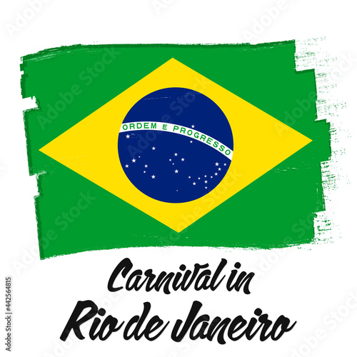 "Carnaval do Rio de Janeiro" - Carnival in Rio de Janeiro, banner with grunge brush. Background with national country symbol.