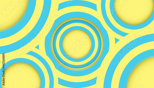 Abstract. Colorful pastels blue, yellow circle mirage shape overlap background. paper art style ,light and shadow. vector.