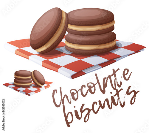 Chocolate peanut butter shortbread sandwiches illustration. Cartoon vector food icon isolated on white background