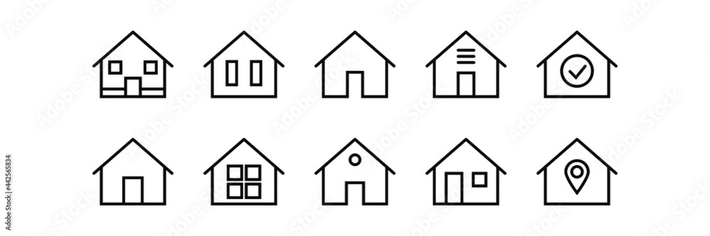 Home Icon Set. House Icon. Expanded Stroke.