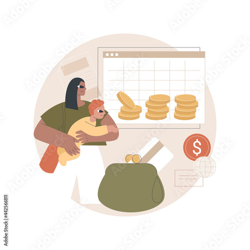 Child care expense deduction abstract concept vector illustration. Dependent care costs, benefit plan, tax return, taxable income, family budget, bank transfer, paycheck abstract metaphor.