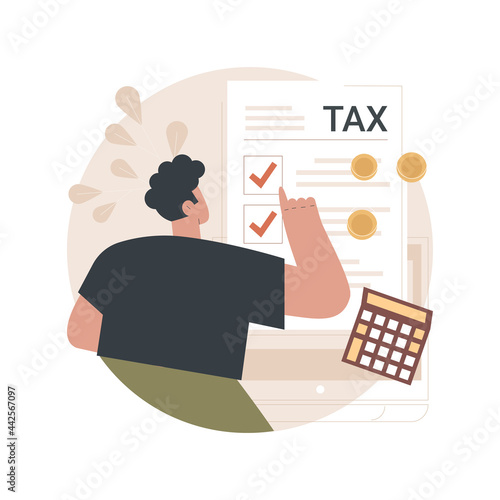Filing the taxes abstract concept vector illustration. File income tax return, gather paperwork, employer form, earnings statement documents, tax preparation online software abstract metaphor.