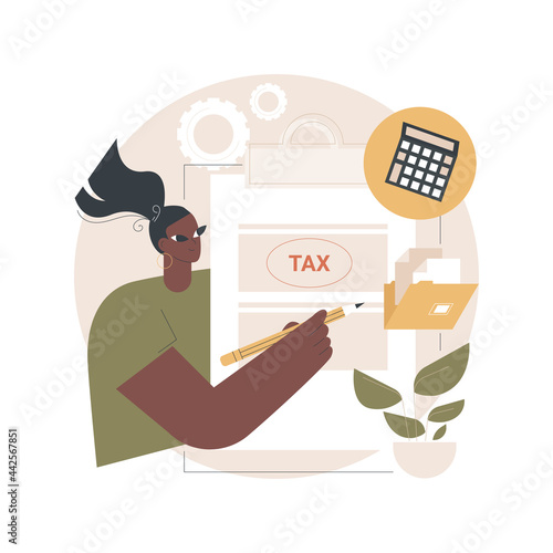 Report your income abstract concept vector illustration. Tax form filing, gather paperwork, employer form, personal earnings statement, family benefit, budget calculator abstract metaphor.