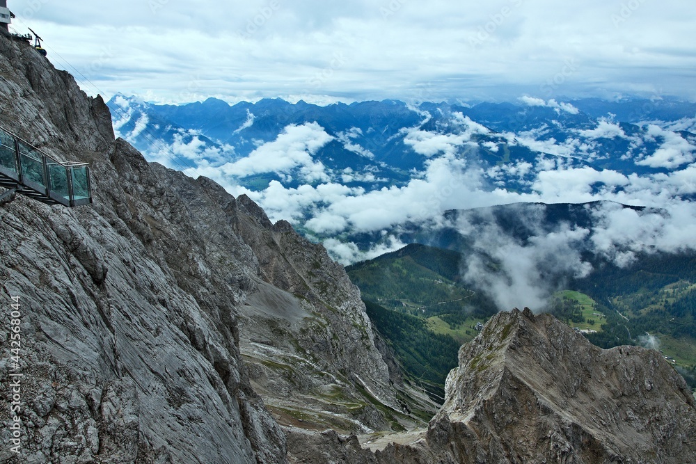 Austrian Alps-view of the observation deck and cable car station on the Dachstein