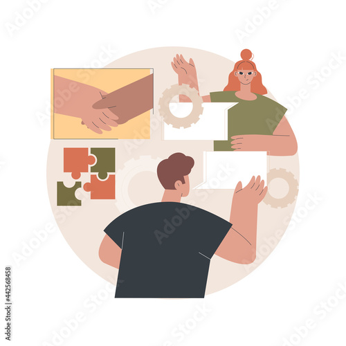 Social Interaction Skills abstract concept vector illustration. Communication skills, building social network, interaction disability, autism diagnostics, activities for adults abstract metaphor.