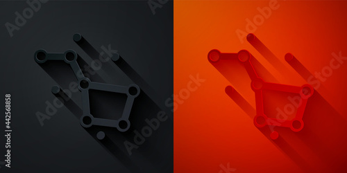 Paper cut Great Bear constellation icon isolated on black and red background. Paper art style. Vector