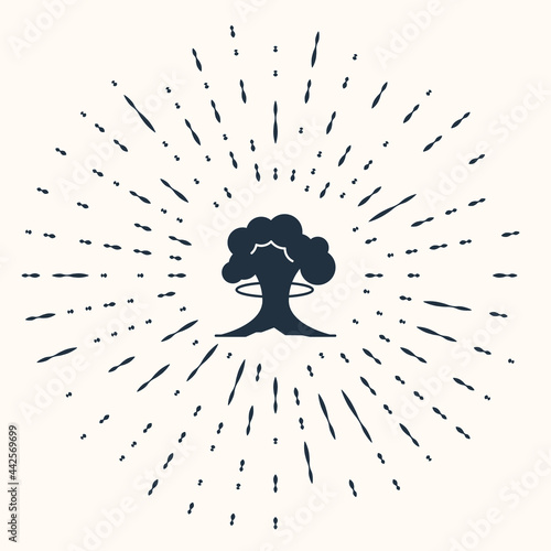 Grey Nuclear explosion icon isolated on beige background. Atomic bomb. Symbol of nuclear war, end of world. Abstract circle random dots. Vector
