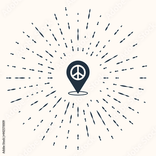 Grey Location peace icon isolated on beige background. Hippie symbol of peace. Abstract circle random dots. Vector