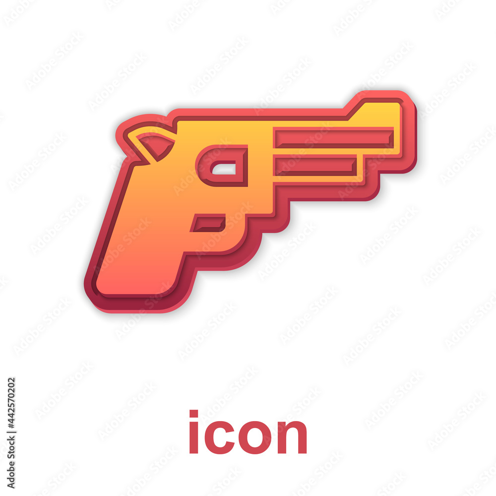 Gold Pistol or gun icon isolated on white background. Police or military handgun. Small firearm. Vector Gold Pistol or gun icon isolated on white background. Police or military handgun. Small firearm. Vector