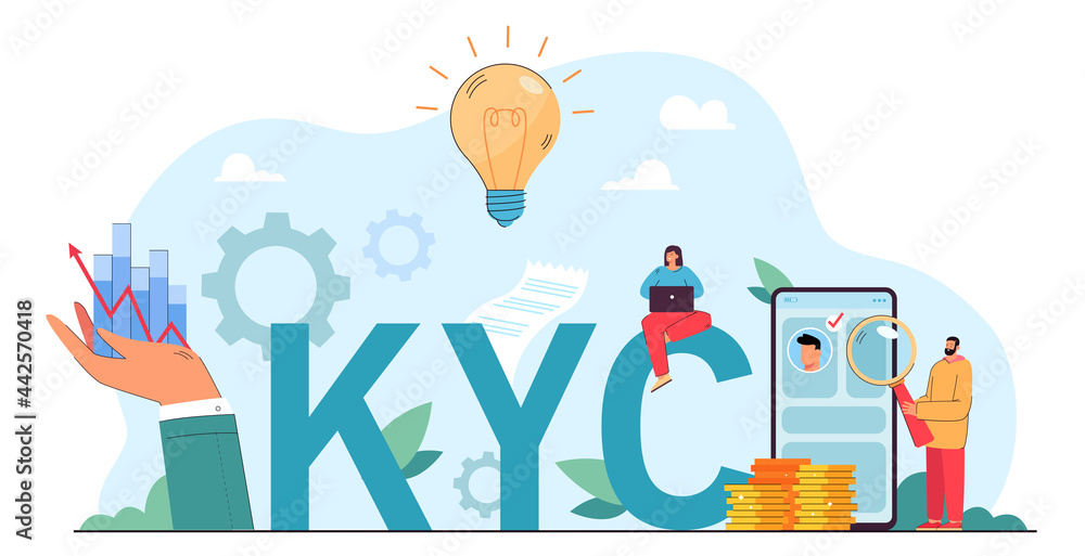 Knowing your customer flat vector illustration. Man with magnifier