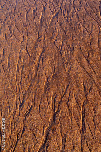 Water patterns and texture in beach sand