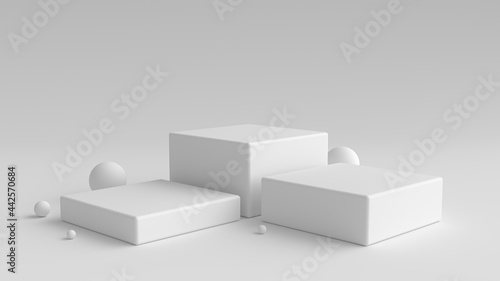 background image with shelf Arrange high and low in a square shape. 3D scene.