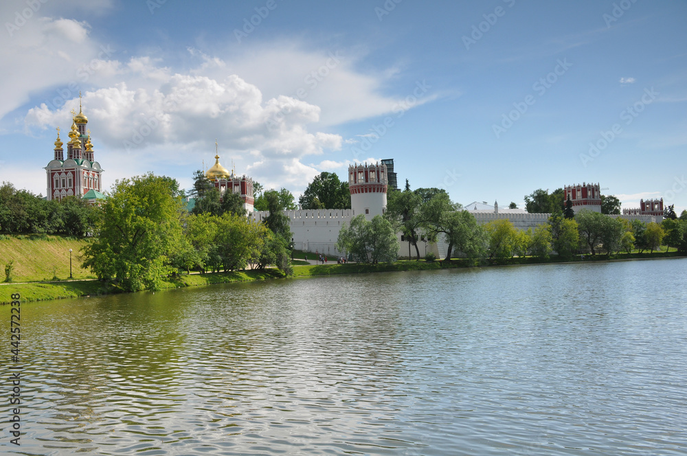 Orthodox Christian church in sunny summer weather. Monastery, religion, architecture, travel, summer
