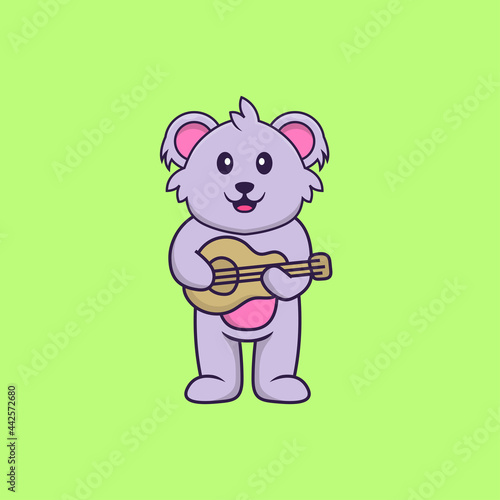 Cute koala playing guitar. Animal cartoon concept isolated. Can used for t-shirt  greeting card  invitation card or mascot. Flat Cartoon Style