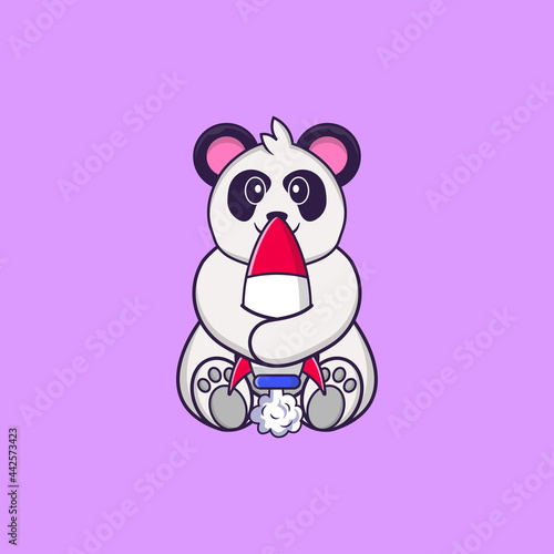 Cute Panda holding a rocket. Animal cartoon concept isolated. Can used for t-shirt  greeting card  invitation card or mascot. Flat Cartoon Style