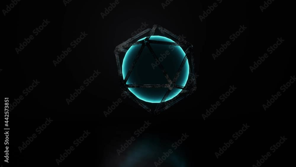 Glowing sphere in metallic frame. Sci-fi abstraction. Rotating circle. Glowing sphere in metallic frame. Sci-fi abstraction. Rotating circle.