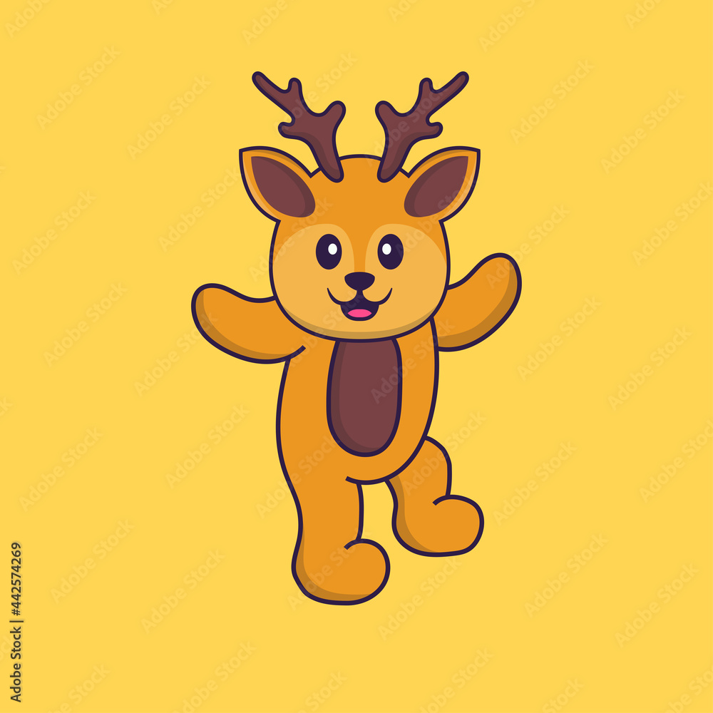 Cute deer is dancing. Animal cartoon concept isolated. Can used for t-shirt, greeting card, invitation card or mascot. Flat Cartoon Style Cute deer is dancing. Animal cartoon concept isolated. Can used for t-shirt, greeting card, invitation card or mascot. Flat Cartoon Style