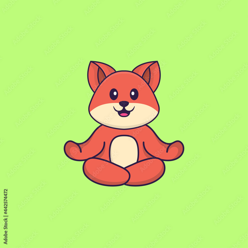 Cute fox is meditating or doing yoga. Animal cartoon concept isolated. Can used for t-shirt, greeting card, invitation card or mascot. Flat Cartoon Style Cute fox is meditating or doing yoga. Animal cartoon concept isolated. Can used for t-shirt, greeting card, invitation card or mascot. Flat Cartoon Style