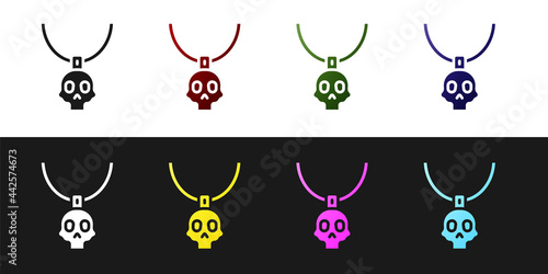 Set Necklace amulet icon isolated on black and white background. Vector