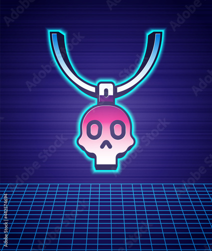 Retro style Necklace amulet icon isolated futuristic landscape background. 80s fashion party. Vector