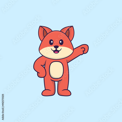 Cute fox hero. Animal cartoon concept isolated. Can used for t-shirt, greeting card, invitation card or mascot. Flat Cartoon Style