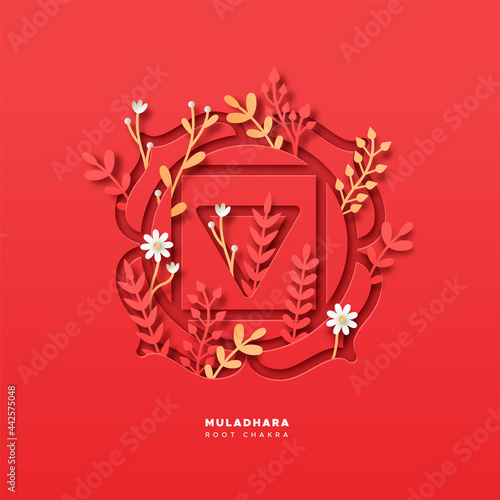 Paper cut nature yoga root chakra symbol cutout