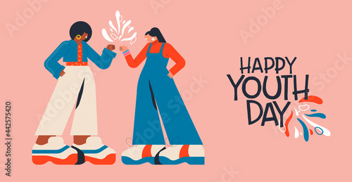 Youth day teen girl friend happy cartoon card