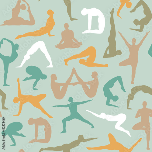 Wallpaper Mural Yoga pose people body seamless pattern design Torontodigital.ca