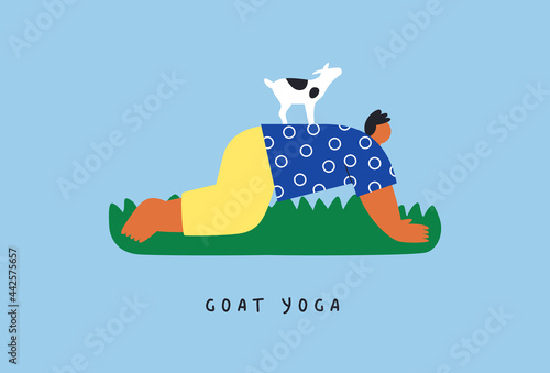 Goat yoga pose concept farm animal cartoon