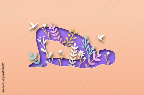 Paper cut yoga backbend pose nature leaf