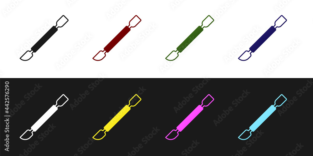 Set Cuticle pusher icon isolated on black and white background. Tool for manicure. Vector