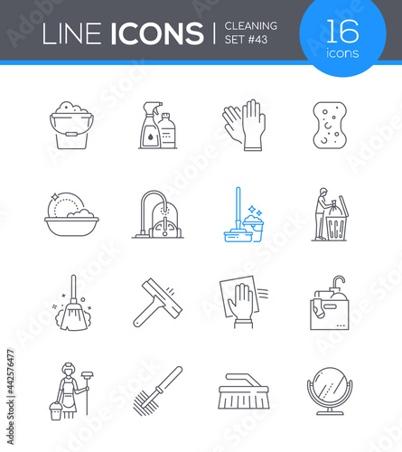 Cleaning services - line design style icons set