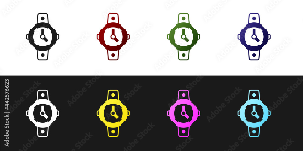 Set Diving watch icon isolated on black and white background. Diving underwater equipment. Vector Set Diving watch icon isolated on black and white background. Diving underwater equipment. Vector