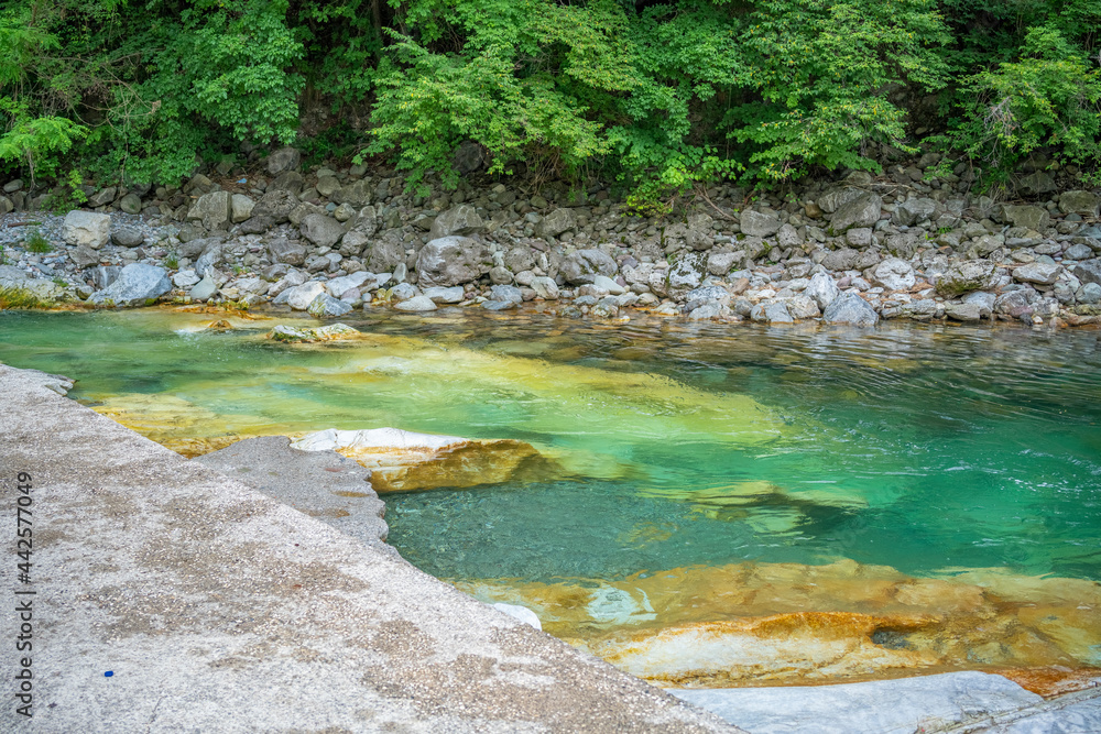 Serio river and its green water, Seriana valley, Bergamo,italy. Serio river and its green water, Seriana valley, Bergamo,italy.