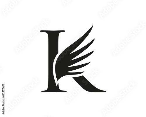 K letter logo with wing. Wing logo with K letter concept