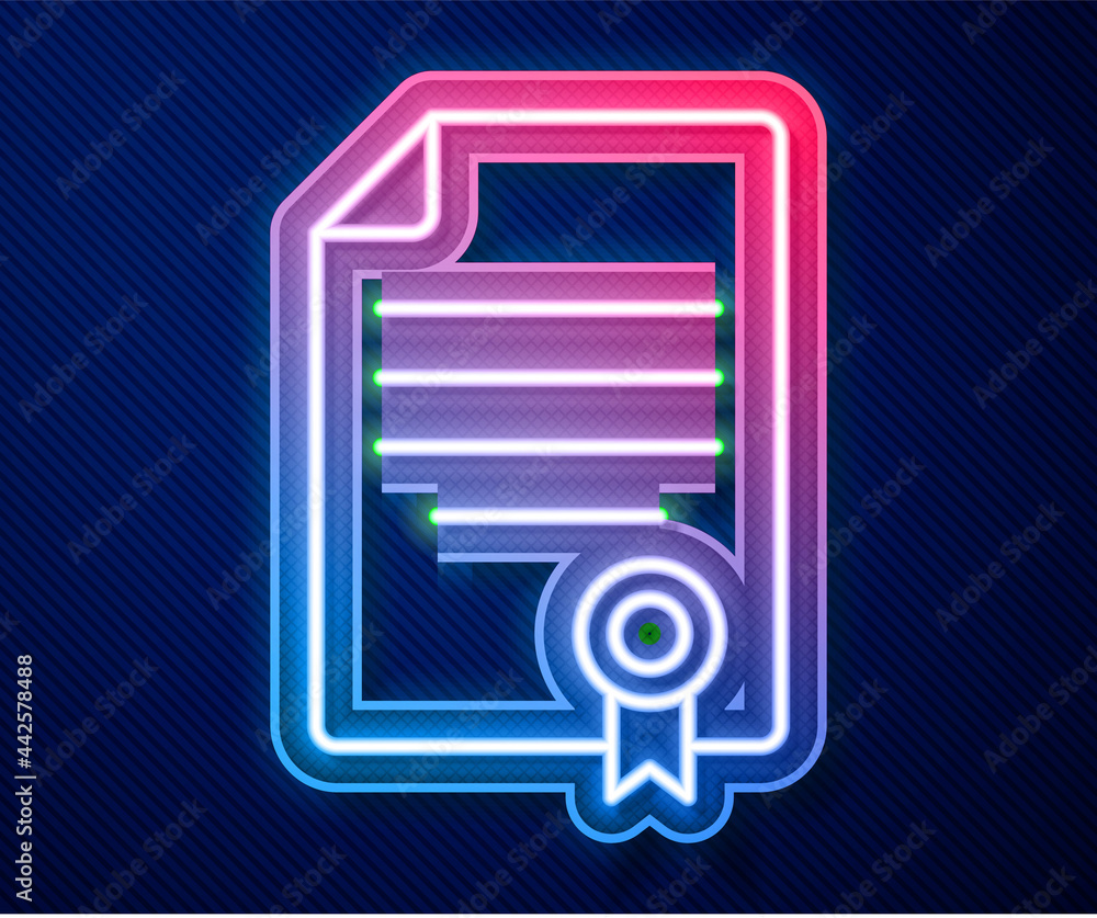 Glowing neon line House contract icon isolated on blue background. Contract creation service, document formation, application form composition. Vector Glowing neon line House contract icon isolated on blue background. Contract creation service, document formation, application form composition. Vector