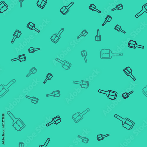 Black line Sauna brush icon isolated seamless pattern on green background. Wooden brush with coarse bristles for washing in the bath. Anti cellulite massage. Vector
