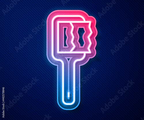 Glowing neon line Sauna brush icon isolated on blue background. Wooden brush with coarse bristles for washing in the bath. Anti cellulite massage. Vector