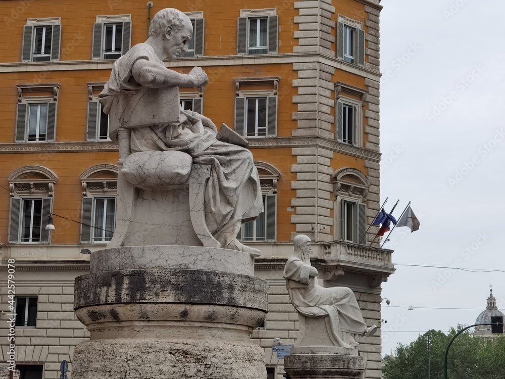 Rome, Italy - May, 23 2021: Statues of Modestino Erennio and Gaio placed at the Palace of Justice in Rome, known as 