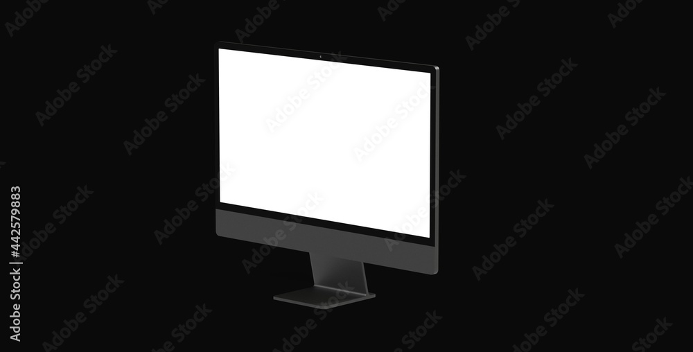 Workspace blank screen desktop computer, Mockup computer background dark black Workspace blank screen desktop computer, Mockup computer background dark black