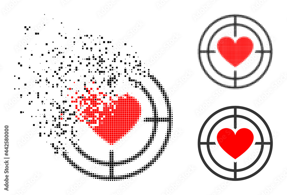 Pixelated Target Fragmented pixelated love target icon with halftone version. Vector ...
