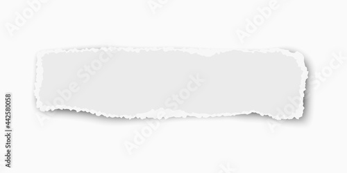 White vector elongate paper tear wisp with soft shadow isolated on white