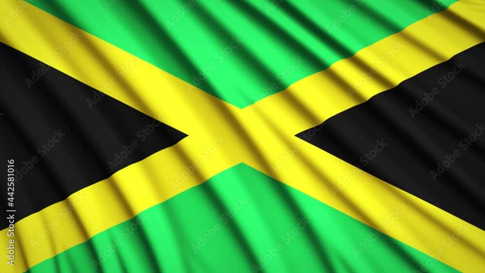 Jamaica flag in motion. National background. Smooth fabric waves. 4K video. 3D rendering. Jamaica flag in motion. National background. Smooth fabric waves. 4K video. 3D rendering.