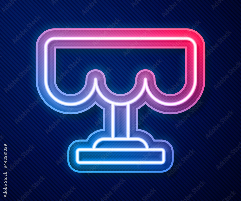 Glowing neon line Wooden table icon isolated on blue background. Street cafe. Vector Glowing neon line Wooden table icon isolated on blue background. Street cafe. Vector