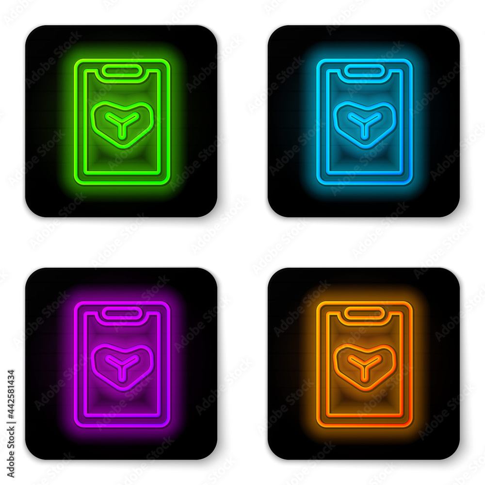 Glowing neon line Restaurant cafe menu icon isolated on white background. Black square button. Vector Glowing neon line Restaurant cafe menu icon isolated on white background. Black square button. Vector